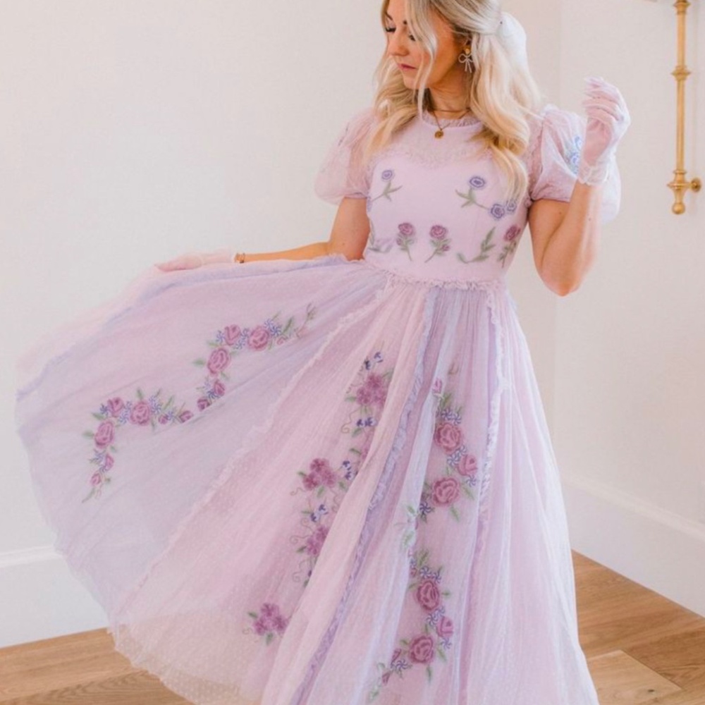 Ivy City Co. Enchanted Embroidered Tulle Midi Dress - Purple - Size 3X